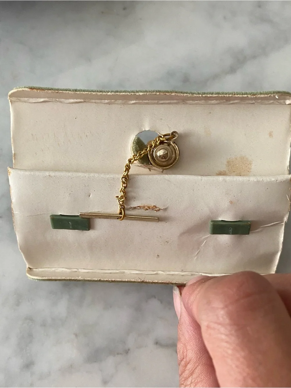 50’s Swank Cufflink And Tie Tack Set New In Box Gold Nugget Irridescent Stone